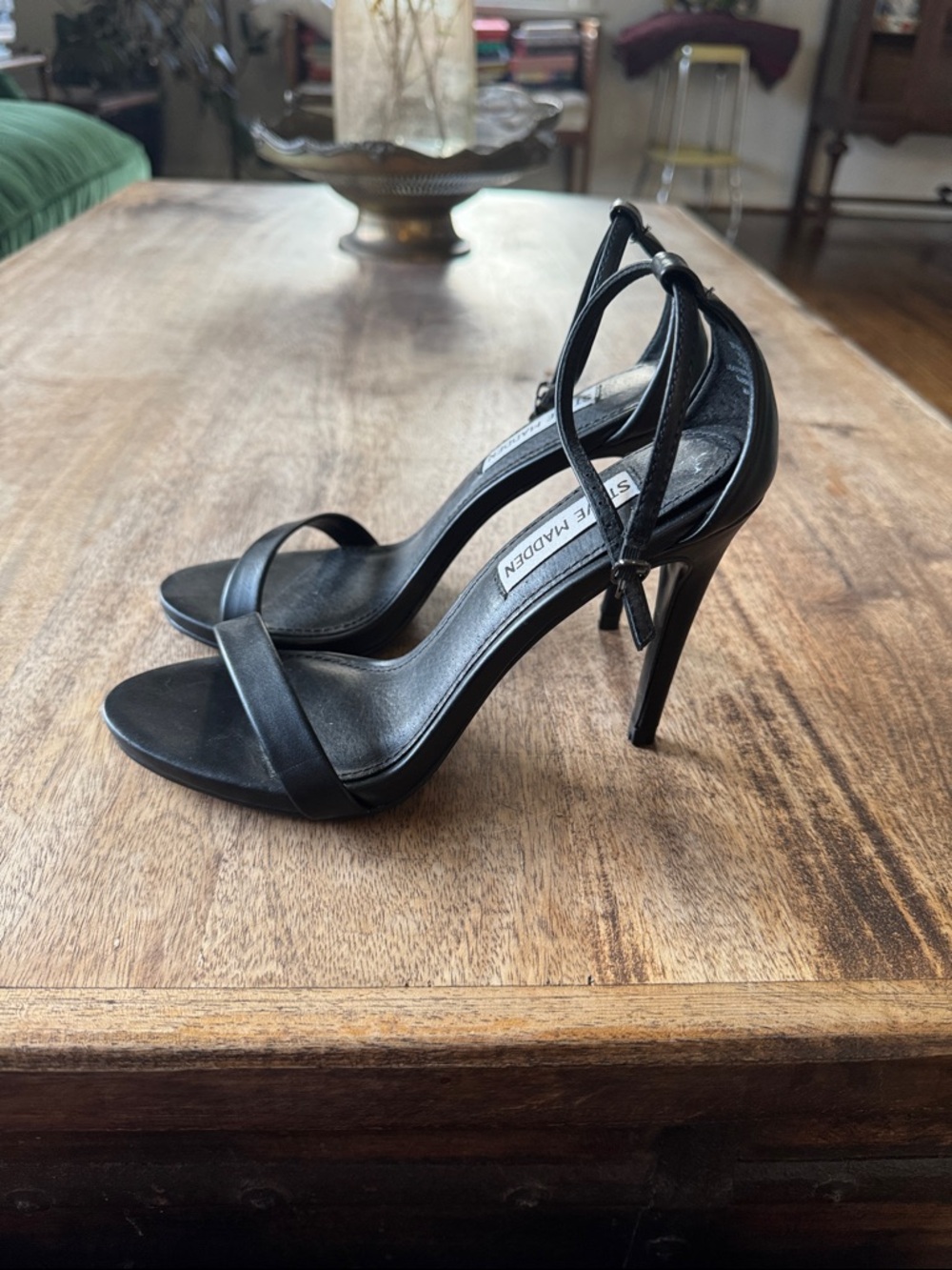 Steve Madden Black Ankle-Strap Stiletto Heels - Picture 2 of 6